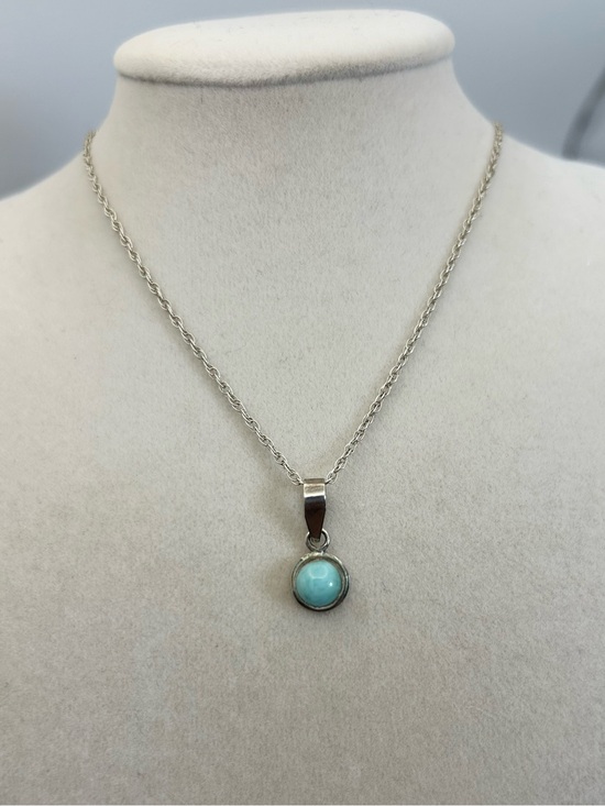 925 Sterling Silver Jewelry - Sterling Silver Larimar Pendant Necklace 18" Stamped 925 Soft Aqua Blue Stone